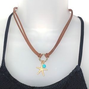 Allegro corded bead and goldtone starfish necklace